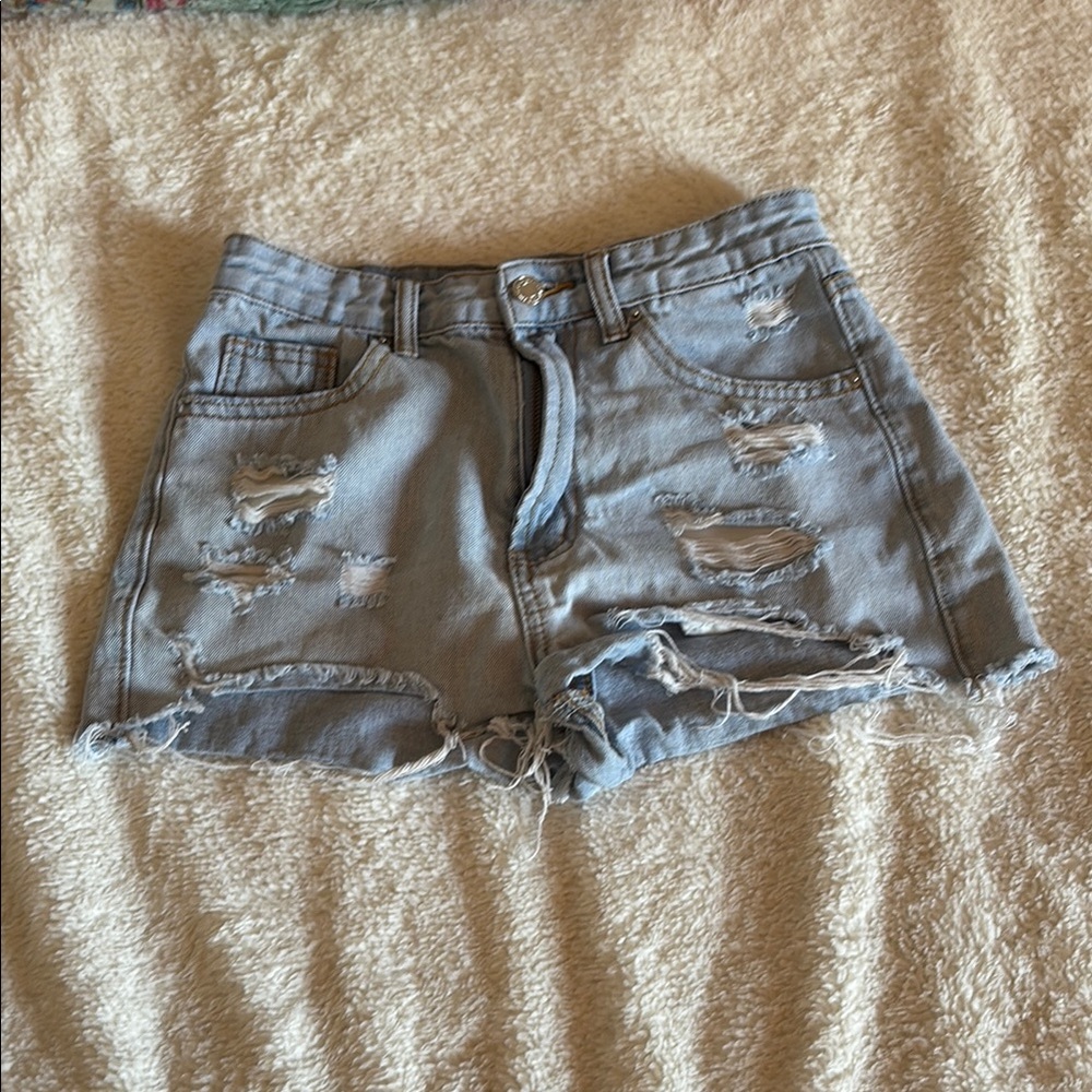SHEIN Blue Distressed Jean Shorts